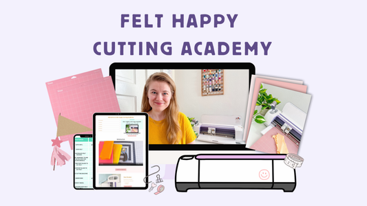 Graphic showing a mockup of Felt Happy Cutting Academy course!